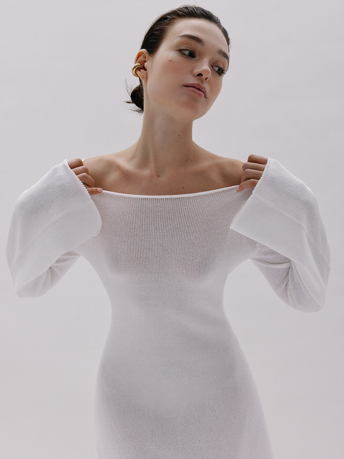 Вечернее белое бесшовное платье из тонкой вискозы, полупрозрачное мини с длинными рукавами, 25 Union Казахстан