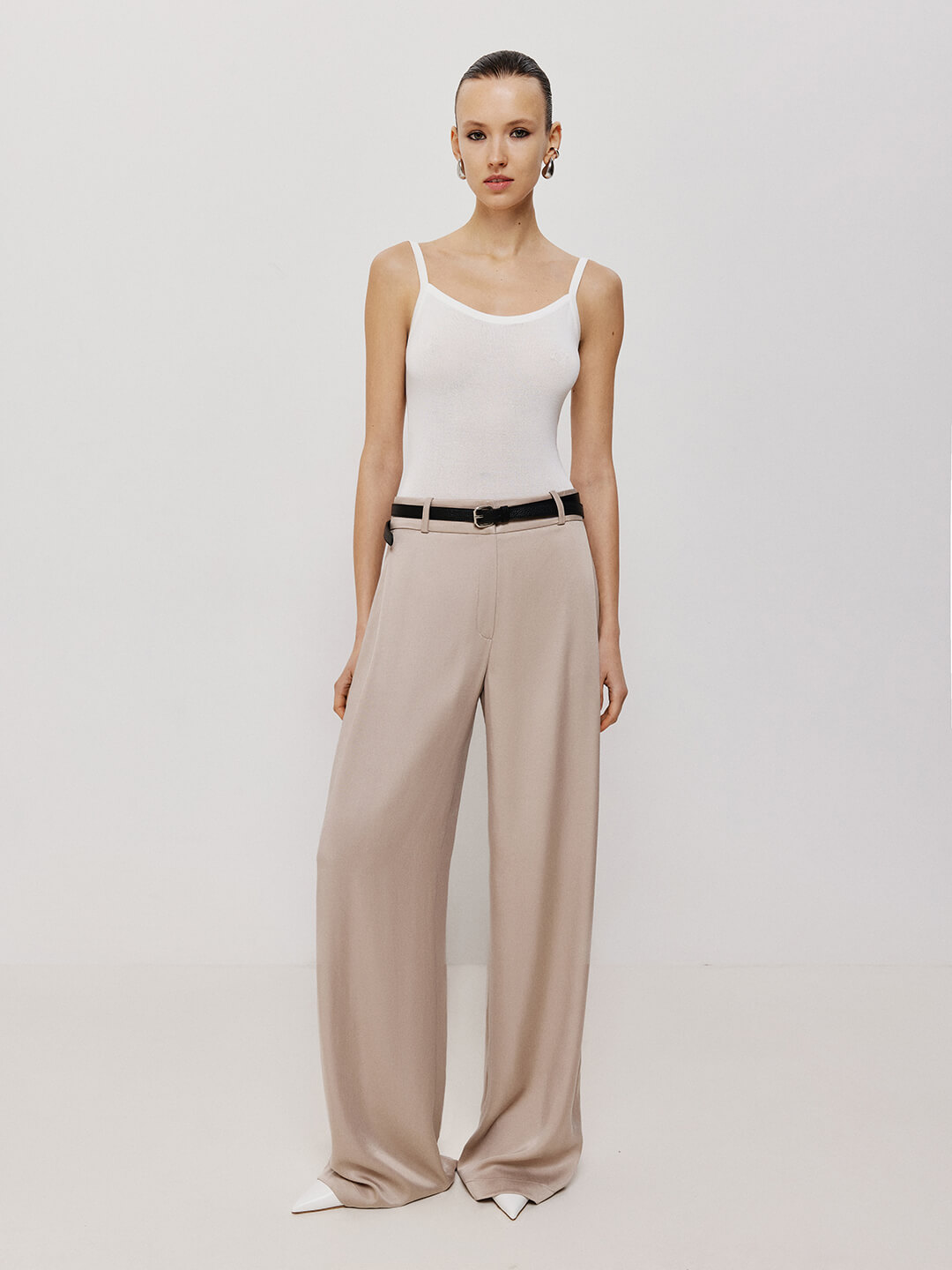 Beige women's palazzo trousers, elegant wide trousers, 25 Union Kazakhstan
