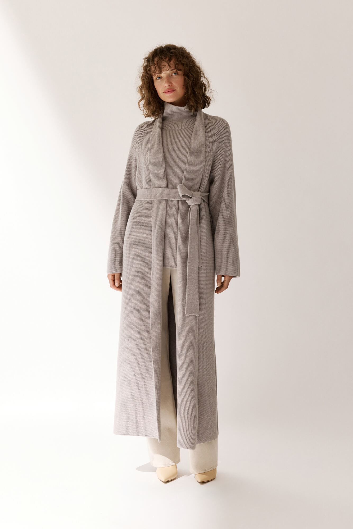 Осенний вязаный кардиган пальто на запах, макси длина, пояс в комплекте, 25 Union Казахстан