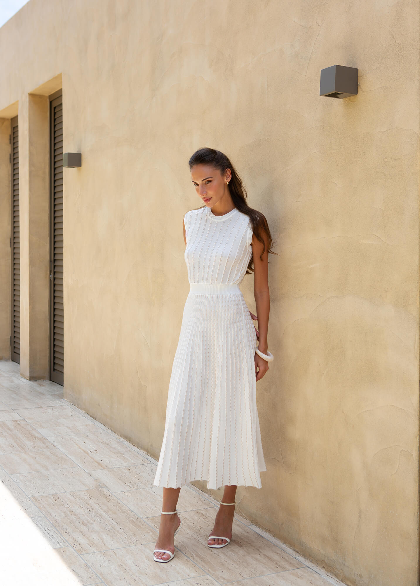 Openwork white trapeze dress sleeveless for spring and summer, 25 Union Kazakhstan